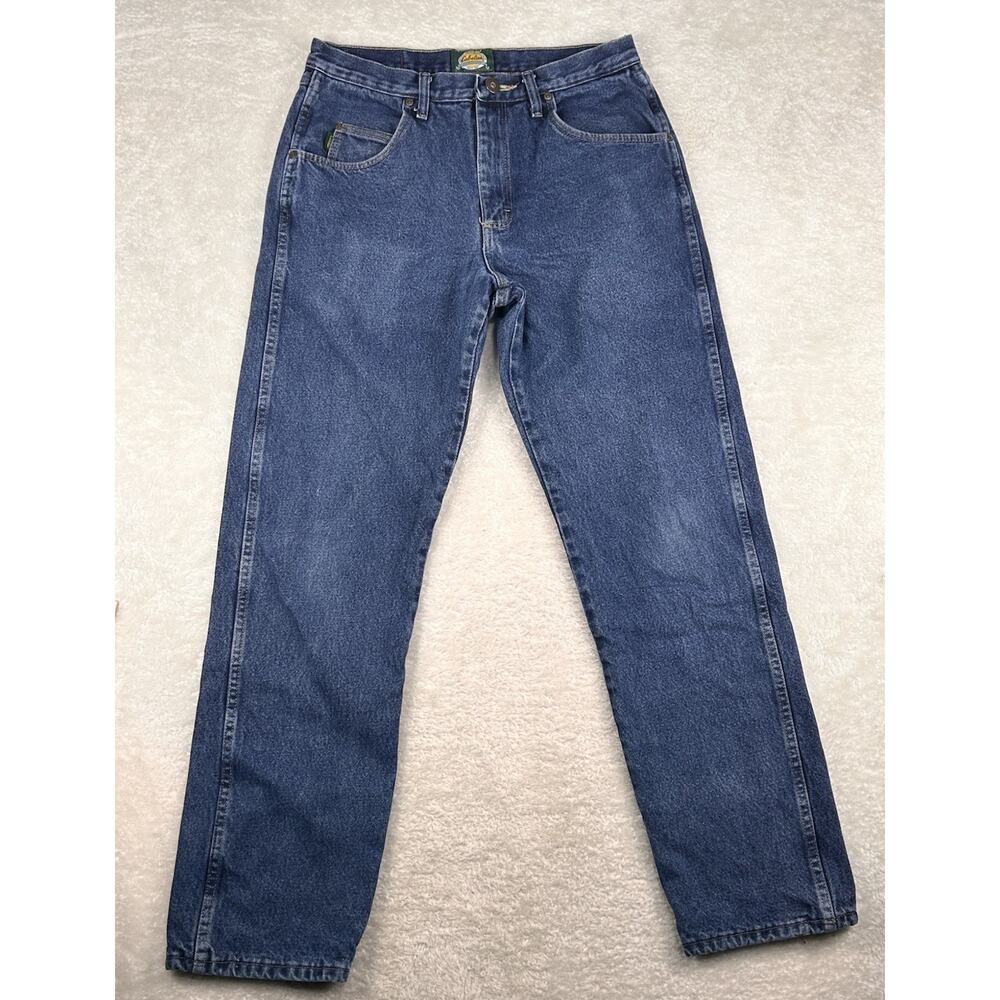 Cabelas Flannel Lined Jeans Men 32x34 Blue Dark Wash Insulated Warm Workwear